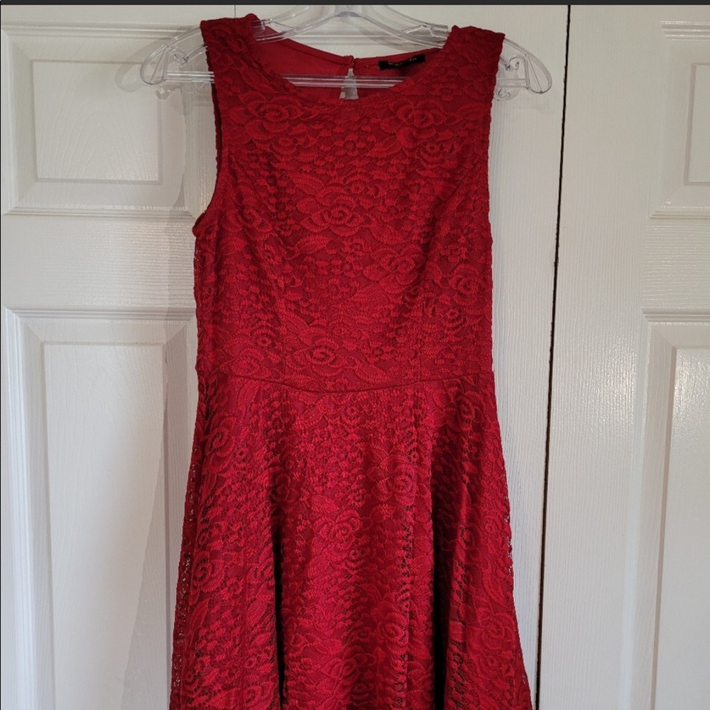 Red lace fit n flare dress